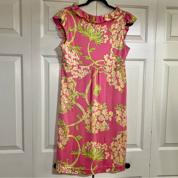 Lilly Pulitzer Claire Dress Silk Blend Queen Anne Lace Print Size Medium V-Neck - Picture 4 of 8